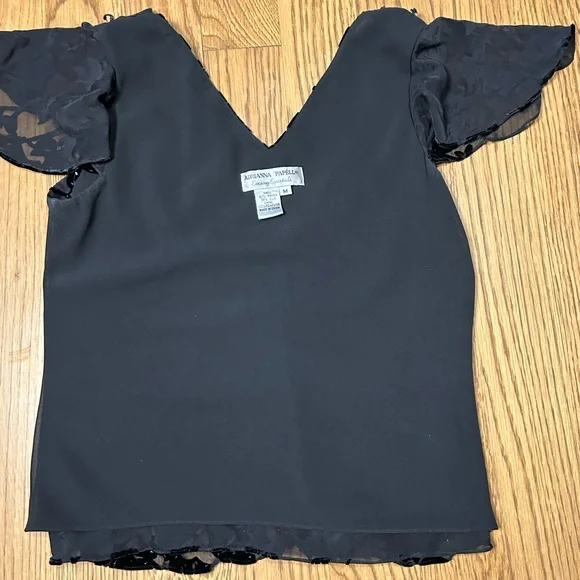 Adrianna Papell Black Beaded Top Whimsy Y2K Goth Witchy - Picture 10 of 11